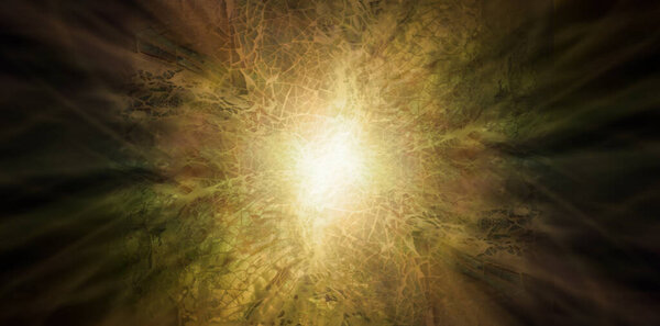 Golden Mosaic Radiating Mystical Background Banner - random small segment shell mosaic in golden brown colour with bright white centre radiating outwards creating a spiritual shamanic background ideal for messages                               