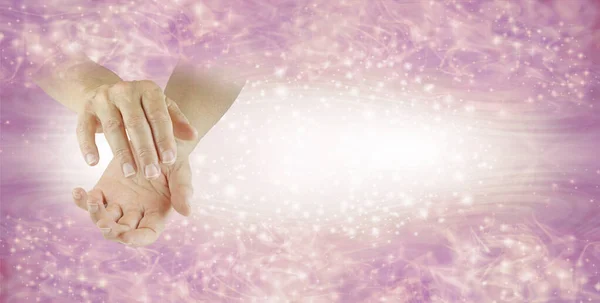 Come Join Our Reiki Share Group Invitation Banner Female Healer — Stock Photo, Image