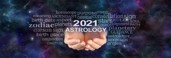 2021 Astrology Meg Van Írva Csillagok Széles Éjszakai Égbolt Mély — Stock Fotó