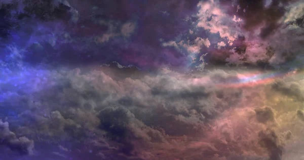 Awesome Ethereal Celestial Cloudscape Hintergrund Schöne Blau Rosa Lila Grün — Stockfoto