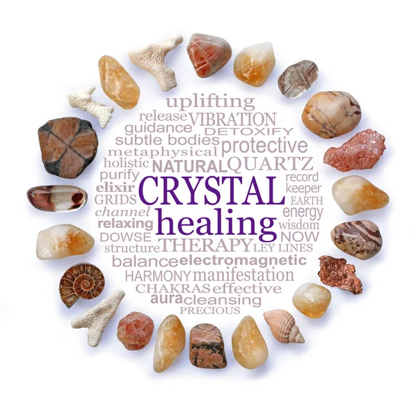 Beautiful Earth Crystals Circular Crystal Healing Word Cloud Circle Earth — 스톡 사진