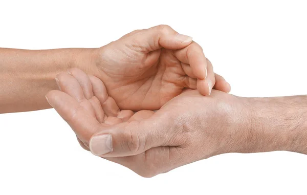 Man Och Kvinna Sensing Varandra Palm Chakra Energi Kvinnlig Hand — Stockfoto