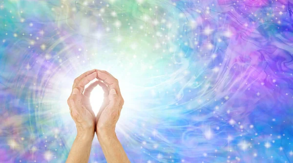 Healer Channeling Powerful Healing Energy Female Cupped Hands Making Shape — Stock Photo, Image