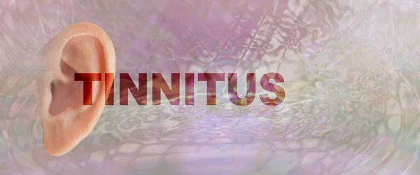 Tinnitus Banner Messaggio Consapevolezza Orecchio Umano Sul Lato Sinistro Con — Foto Stock