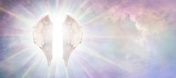 Heavenly Guardian Angel Concept Sky Banner Vackra Änglavingar Med Ljust — Stockfoto