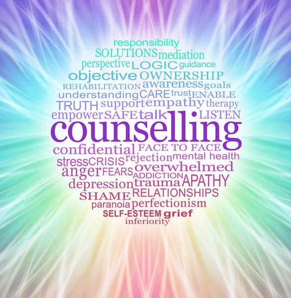 Aconselhamento Palavra Bolha Banner Fundo Círculo Palavras Relevantes Para Counselling — Fotografia de Stock