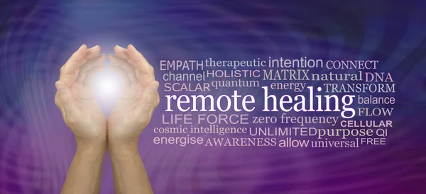 High Frequency Remote Healing Word Tag Cloud Samengeknepen Handen Met — Stockfoto