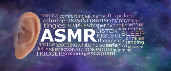 Asmr Dark Night Word Cloud Concetto Parole Associate Autonomous Sensory — Foto Stock