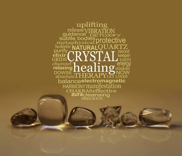 Sepia Crystal Healing Word Baloncuğu Çembersel Kristal Şifa Kelime Bulutu — Stok fotoğraf