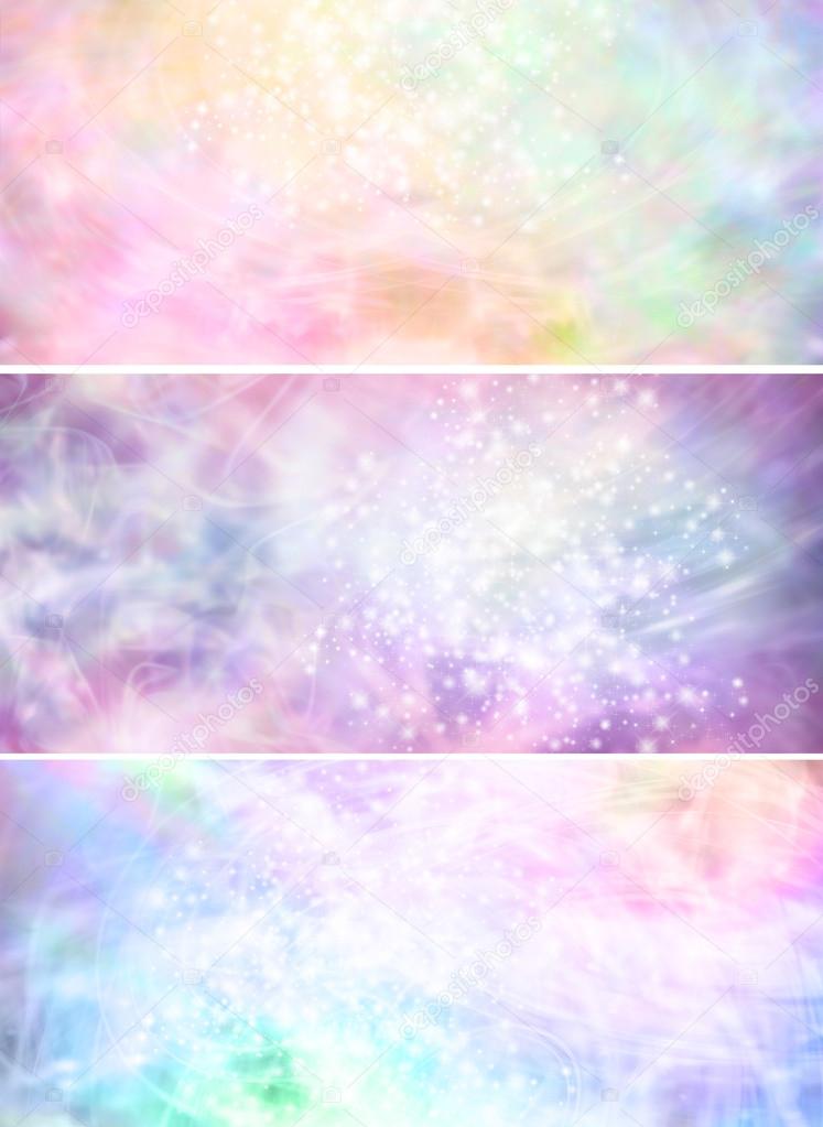 Misty sparkling pastel colored background banners x 3
