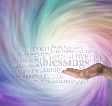 Count Your Blessings Word Cloud on Energy Vortex Background clipart