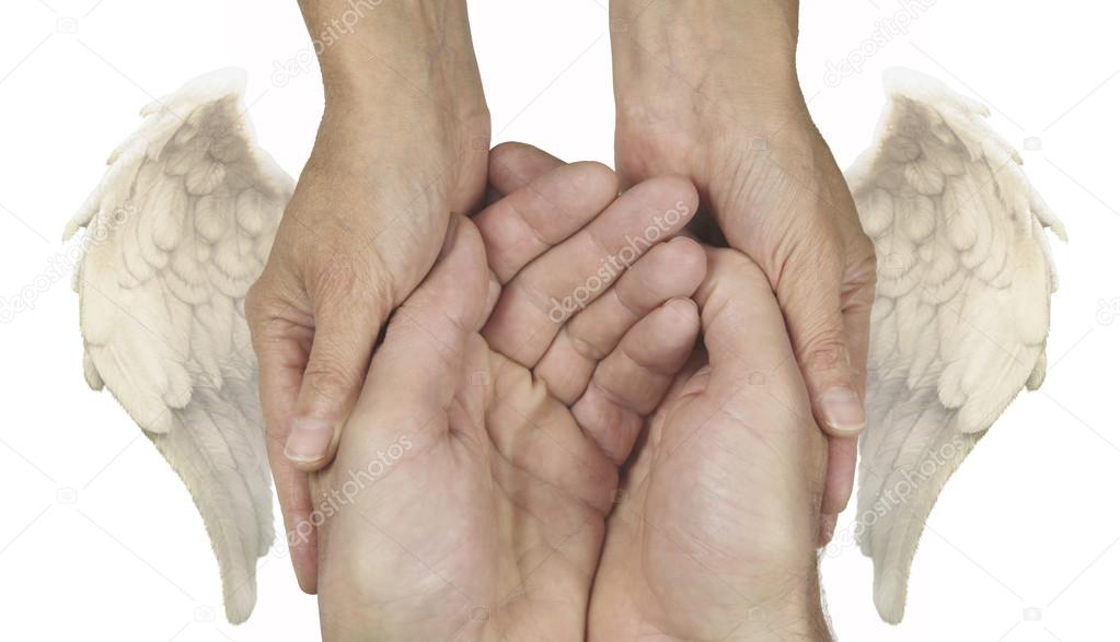 Symbolic Helping Hands with Angel Wings -