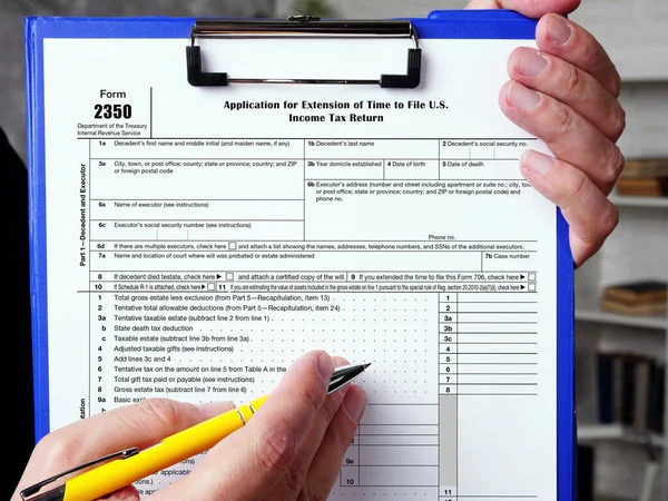 Form 2350 Application Extension Time File Income Tax Return Inscription — 스톡 사진