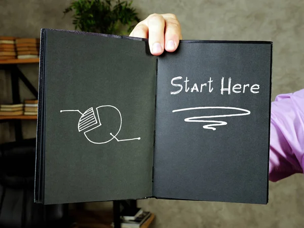 Business concept about Start Here e with sign on the piece of paper