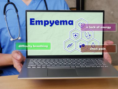 Medical concept meaning Empyema difficulty breathing a lack of energy chest pain with sign on the piece of paper clipart