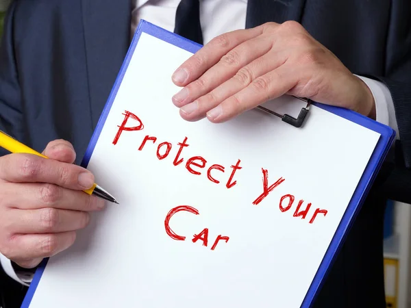 Концепция Бизнеса Означает Защитите Свой Автомобиль Фразой Странице — стоковое фото