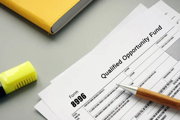 Conceptual Photo Form 8996 Qualified Opportunity Fund Written Phrase — Stock Photo, Image