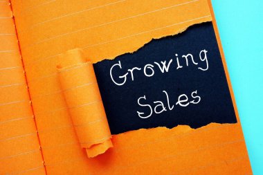 Büyüyen Satış konsepti ve kağıdın üzerindeki ifade.