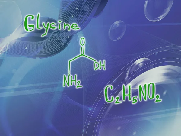 氨基酸甘氨酸G的化学分子式 信息图形 亮晶晶的蓝色背景 — 图库照片