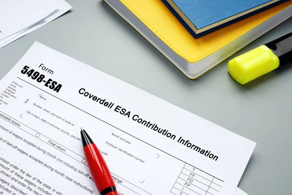 表格5498的财务概念 Esa Coverdell Esa Contribution Information Sign Page — 图库照片