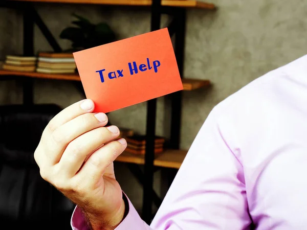 Επιχειρηματική Έννοια Σημαίνει Φορολογική Βοήθεια Επιγραφή Στο Κομμάτι Του Χαρτιού — Φωτογραφία Αρχείου