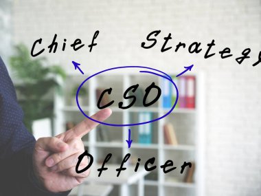 Yazılı CSO Baş Strateji Subayı. Arkaplanda basit ve şık bir ofis ortamı