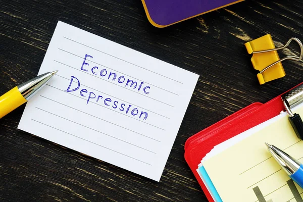 Concepto Financiero Sobre Depresión Económica Con Signo Pedazo Papel —  Fotos de Stock