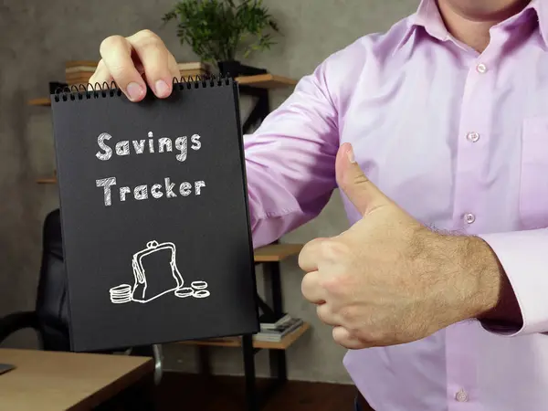 Foto Conceitual Sobre Savings Tracker Com Texto Manuscrito — Fotografia de Stock