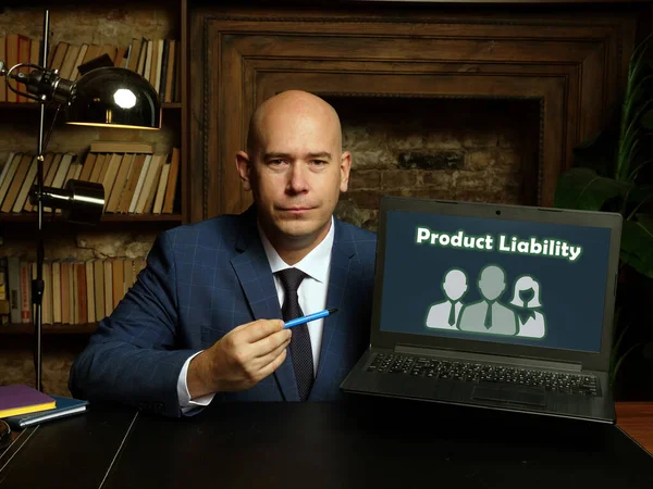 Geschäftskonzept Bedeutet Produkthaftung Mit Phrase Auf Laptop — Stockfoto