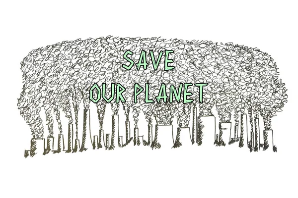 Bad Ecology concept about SAVE OUR PLANET with sign on the sheet