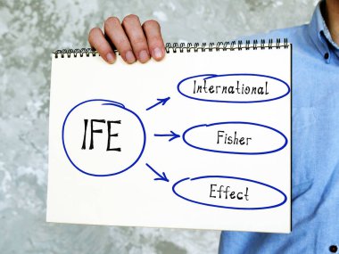 IFE International Fisher Effect hakkındaki kavramsal fotoğraf. Elinde kağıt parçası tutan bir adam.