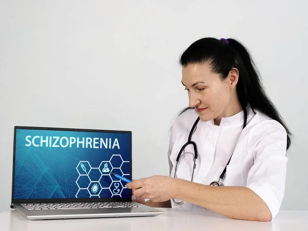 Фраза Schizophrenia Екрані Доктор Використовує Клітинні Технології Офісі — стокове фото