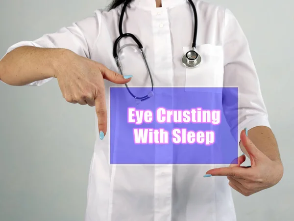 Concepto Cuidado Salud Acerca Eye Crusting Sleep Con Inscripción Hoja — Foto de Stock