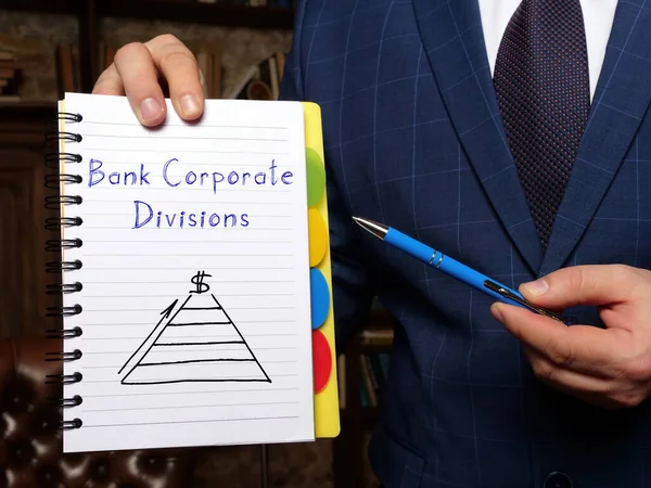 Bedrijfsconcept Betekent Bank Corporate Divisions Met Inscriptie Het Witte Notitieblok — Stockfoto