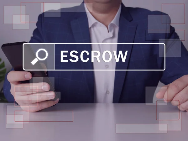 Escrow Text Search Line Merchant Looking Something Smartphone Escrow Concept — Stock Photo, Image