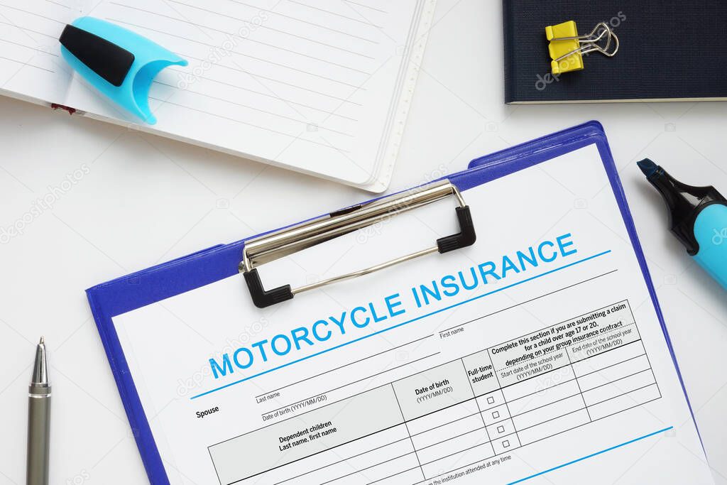Business concept meaning MOTORCYCLE INSURANCE with inscription on the financial document