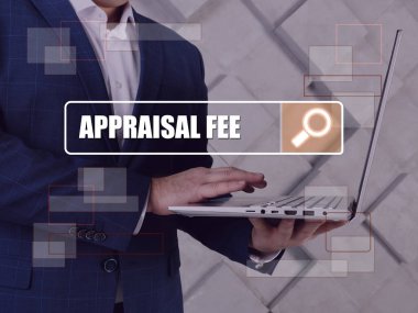  Arama barında APPRAISAL ücret metni. Muhasebeci dizüstü bilgisayarda bir şey arıyor..