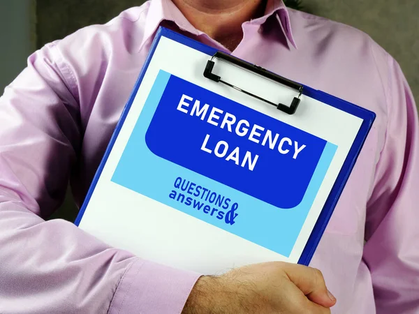 Emergency Loan Inscription Screen Businessman Hands Holding Black Smart Phone — Stock Photo, Image