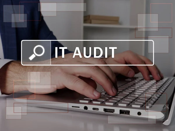 Sök Det Audit Informationsteknologi Knappen Modern Budgetanalytiker Använder Internetteknik — Stockfoto