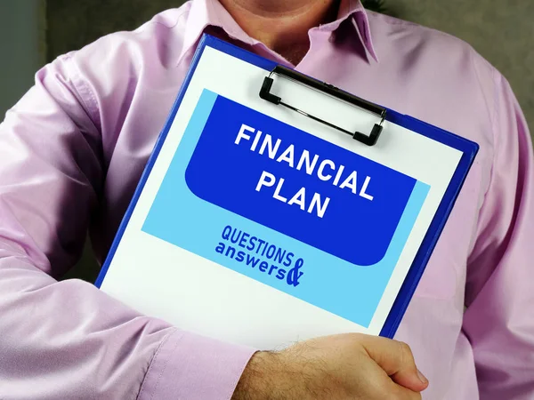 Financial Plan Text Search Bar Budget Analyst Looking Cellphone — Stock Photo, Image