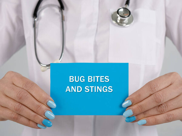 Medical concept meaning BUG BITES AND STINGS with phrase on the piece of paper