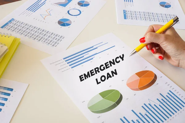 Concetto Finanziario Significato Prestito Emergenza Con Iscrizione Carta Stampata Con — Foto Stock