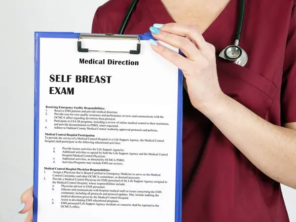 Concepto Salud Sobre Examen Auto Breast Con Inscripción Hoja — Foto de Stock