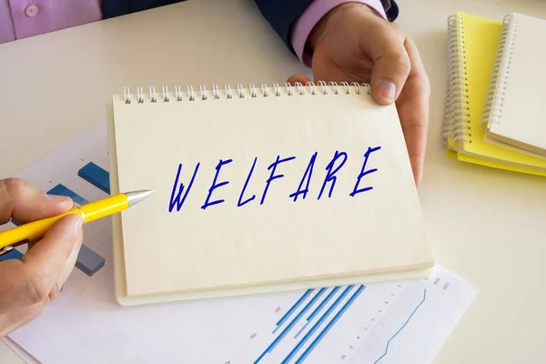 Business concept about WELFARE with inscription on the notepad.