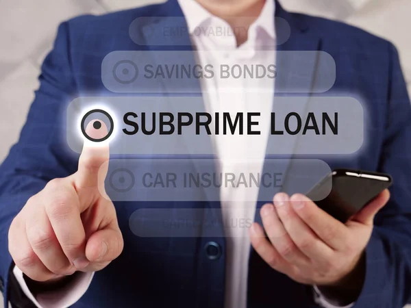 Selezionare Voce Menu Prestito Subprime Broker Moderno Utilizza Tecnologie Cellulari — Foto Stock