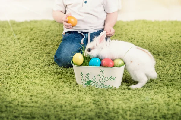 Liten pojke på jakt efter påsk ägg — Stockfoto