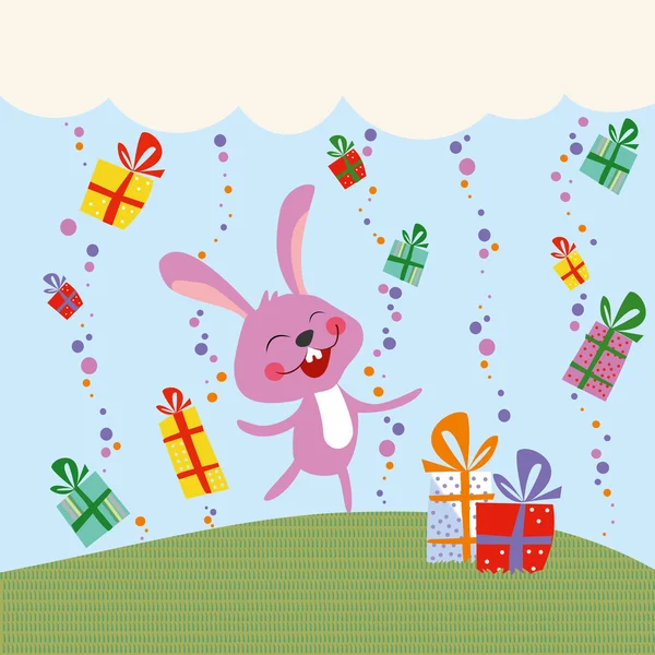 Funny bunny with a gift — Stock Vector