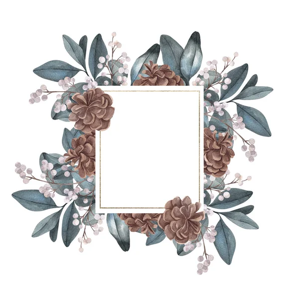 Christmas Frame Winter Flowers Leaves Isolated White Background — Stock Photo, Image