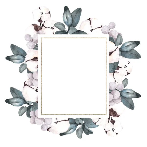 Moldura Natal Com Flores Folhas Inverno Isolado Fundo Branco — Fotografia de Stock