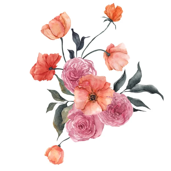 Illust Akwarela Delikatnymi Kwiatami Cytrusami Cytryna Mandarynka Izolowany Białym Tle — Zdjęcie stockowe